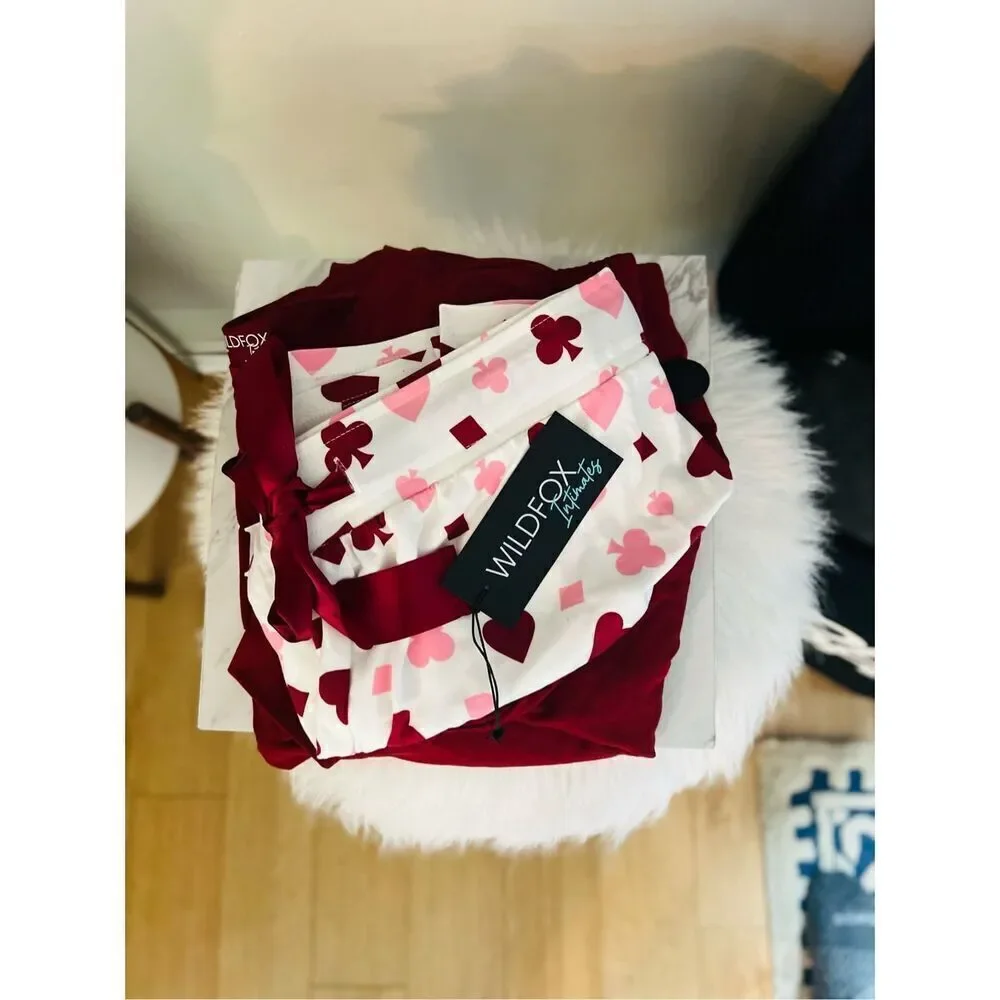 WILDFOX Love's a Gamble‎ Shorty Pajamas Set, 2 Piece, Red Hearts, XL, NWT